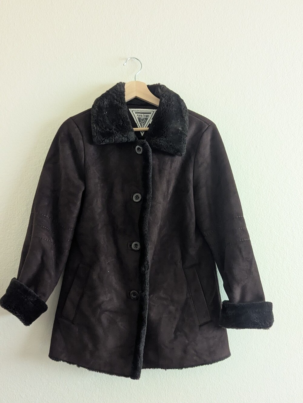 Vintage Marvin  Richards Size Small Women's Brown Suede Shearling Coat Faux Fur